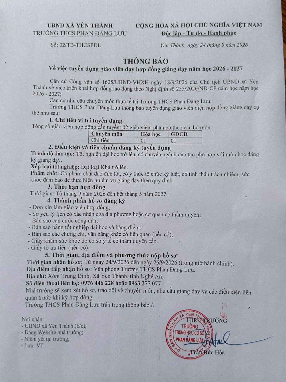 THONG BAO TUYEN DUNG